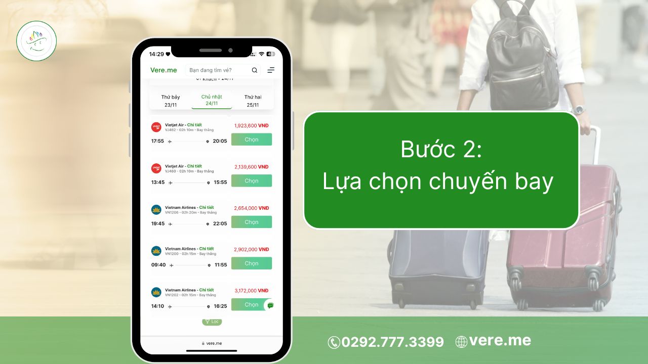 Bước 2 - Lựa chọn chuyến bay mong muốn