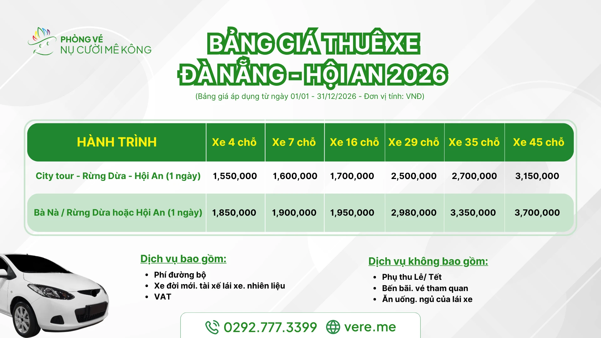 Thuê xe Đà Nẵng đi Hội An giá rẻ: 4, 7, 16, 29, 35 và 45 chỗ