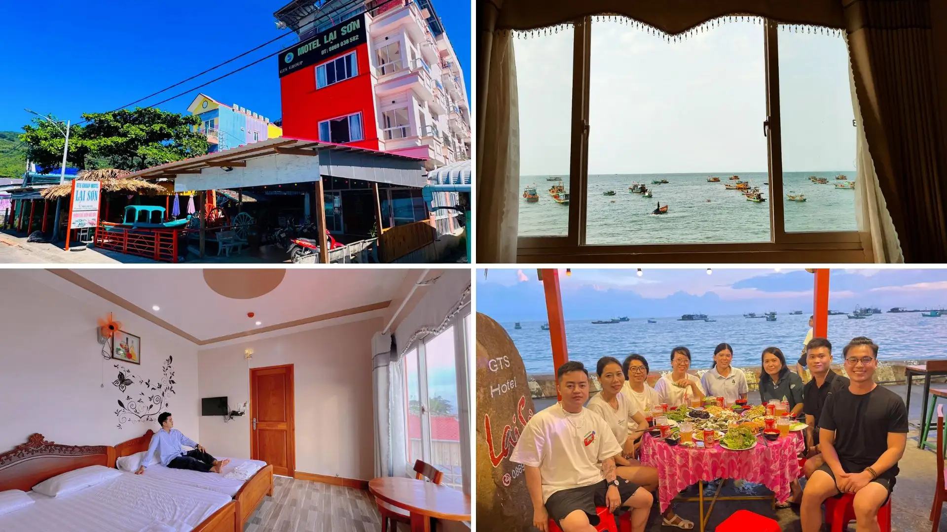 Toàn cảnh khách sạn Lại Sơn và nhóm du khách lưu niệm