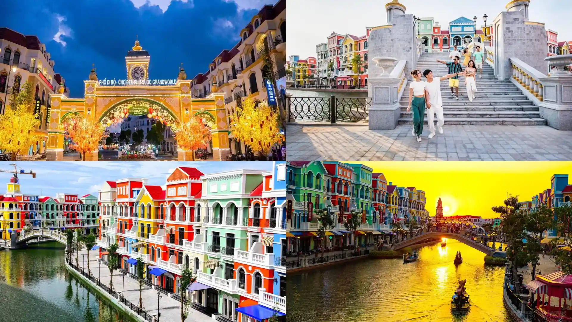 Toàn cảnh kiến trúc màu sắc và kênh đào Venice tại Grand World Phú Quốc