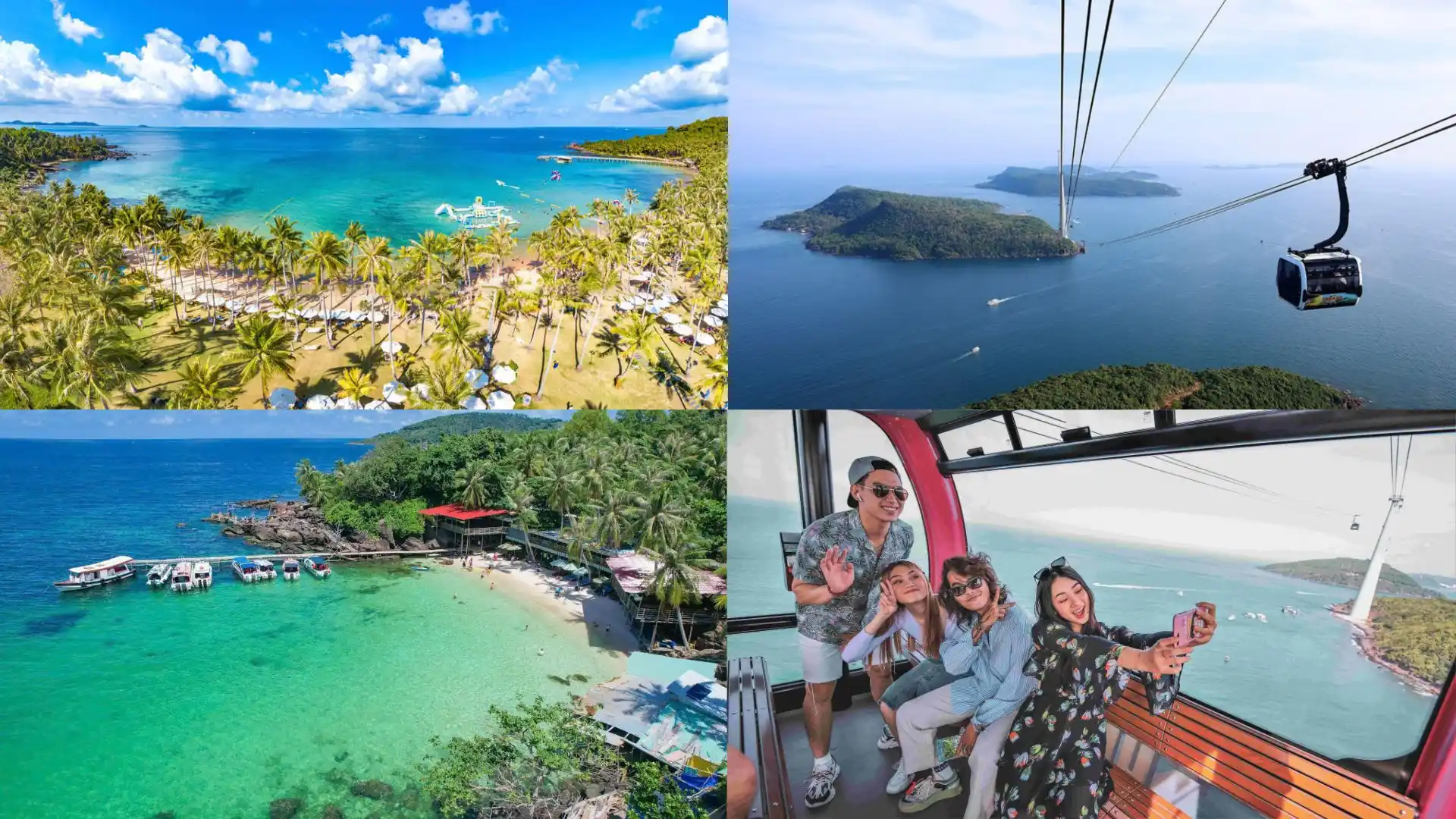 Cáp treo Hòn Thơm băng qua vịnh biển xanh ngắt tại Nam đảo Phú Quốc