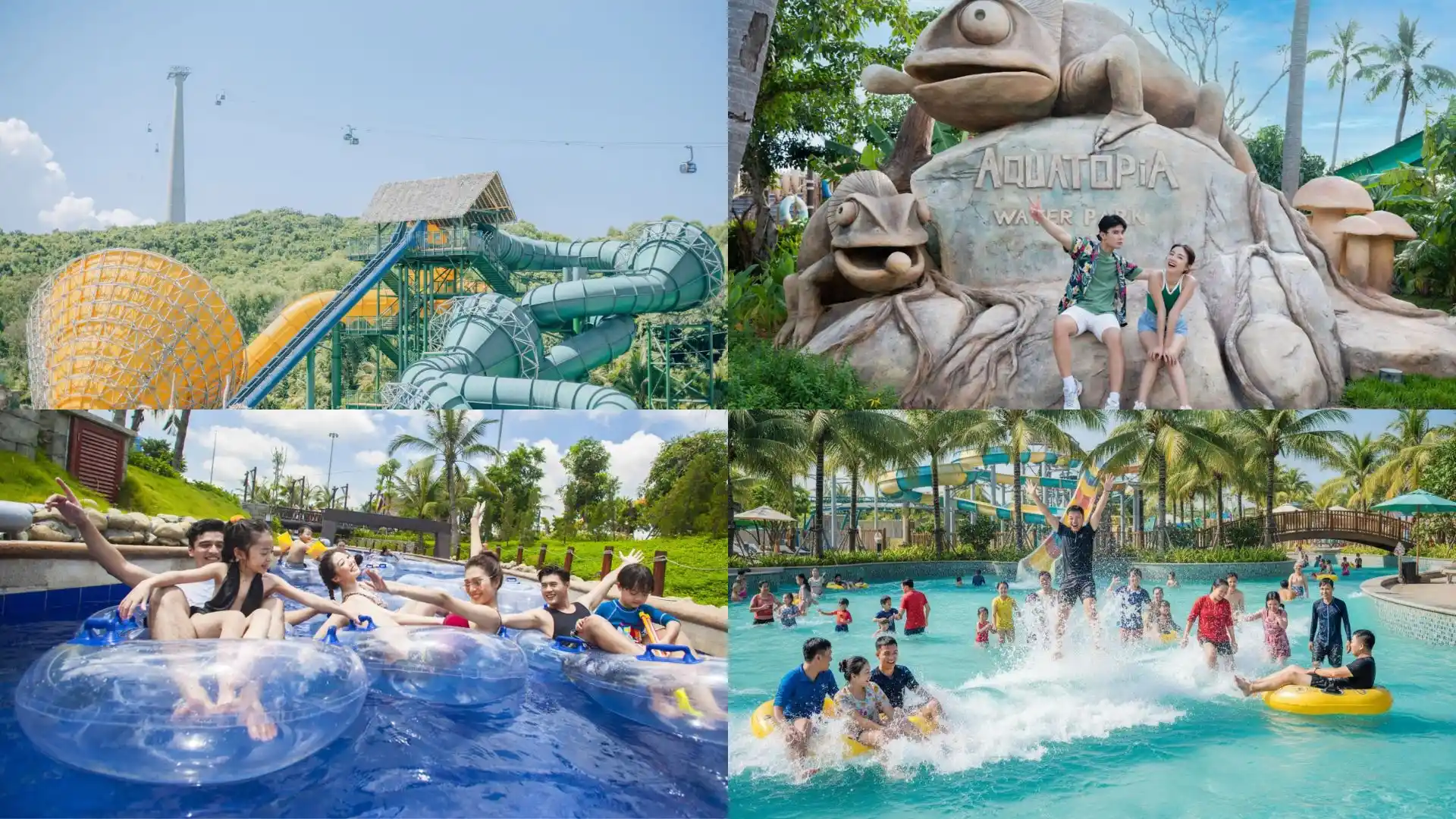 Du khách vui chơi tại các đường trượt nước Sun World Hòn Thơm Phú Quốc