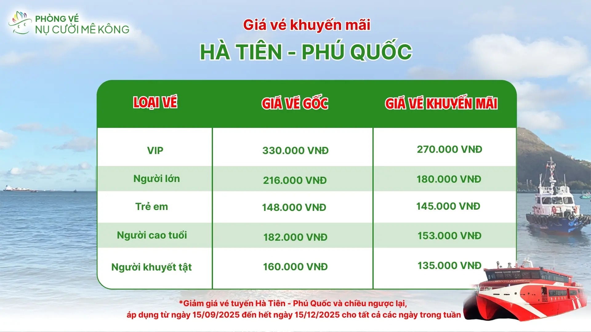 Khuyến mãi vé tàu Hà Tiên Phú Quốc