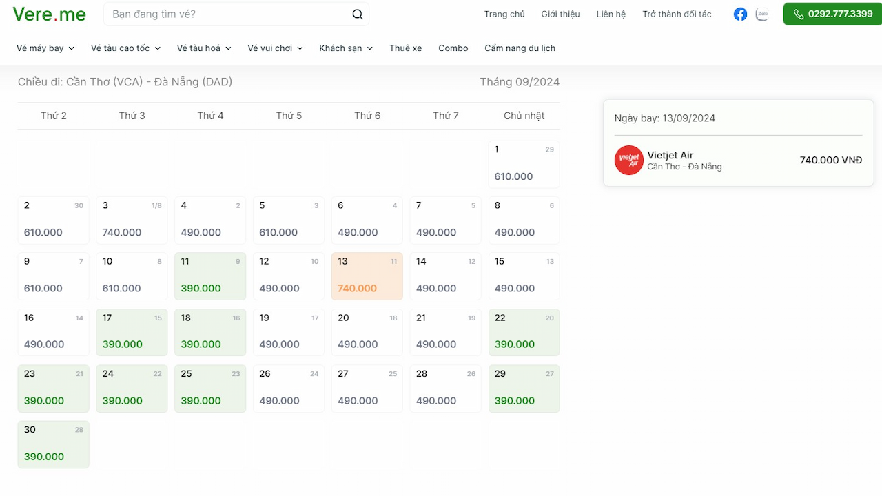 vé máy bay cần thơ đà nẵng tháng 9 2024