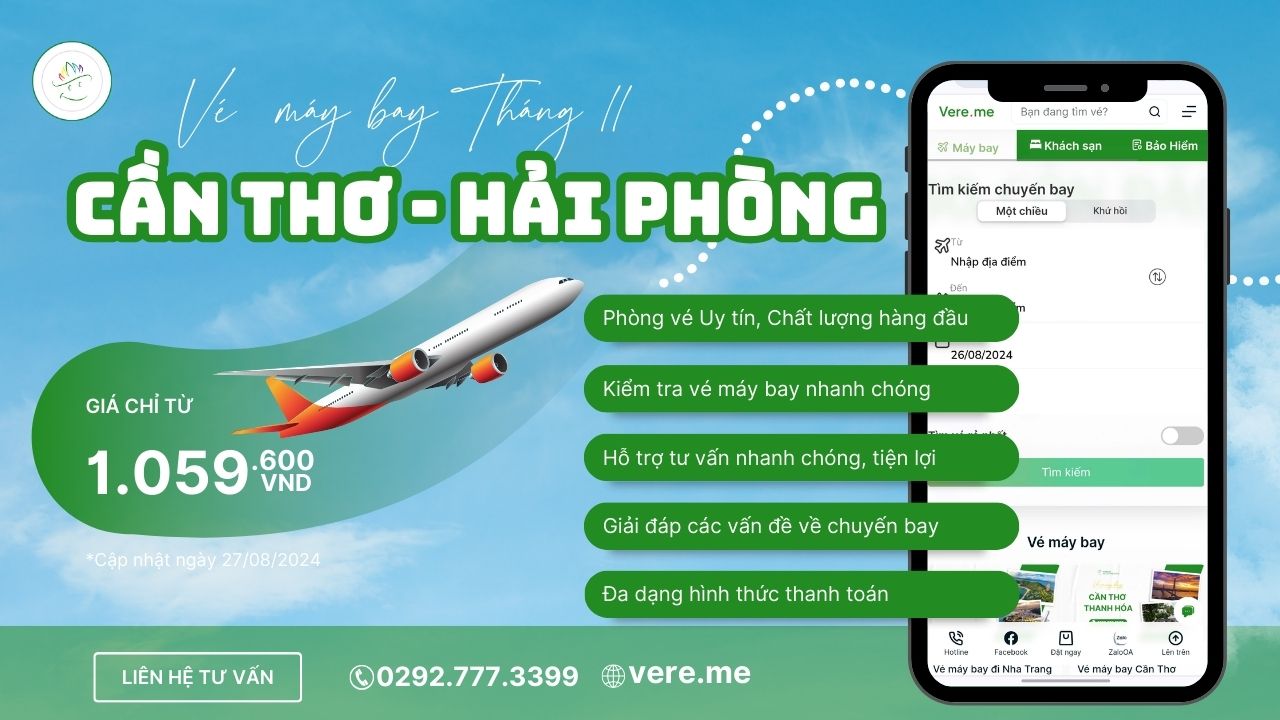 Vé máy bay Cần Thơ Hải Phòng tháng 11/2024